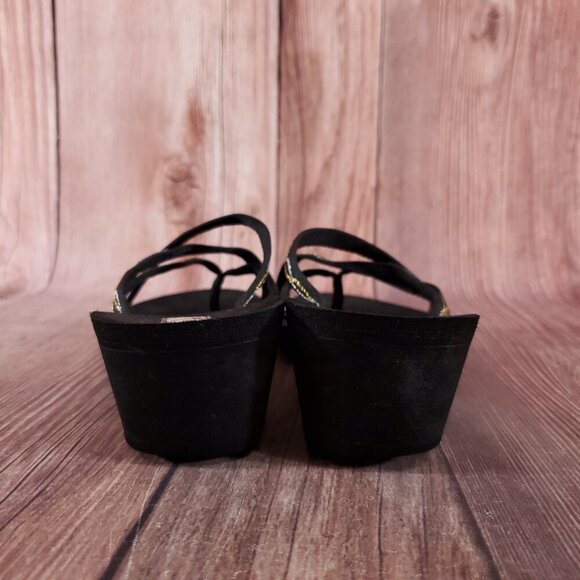 Teva Womens Size 6 Mush Mandalyn Ola 2 Black Gold Silver Wedge Sandals - Picture 11 of 14